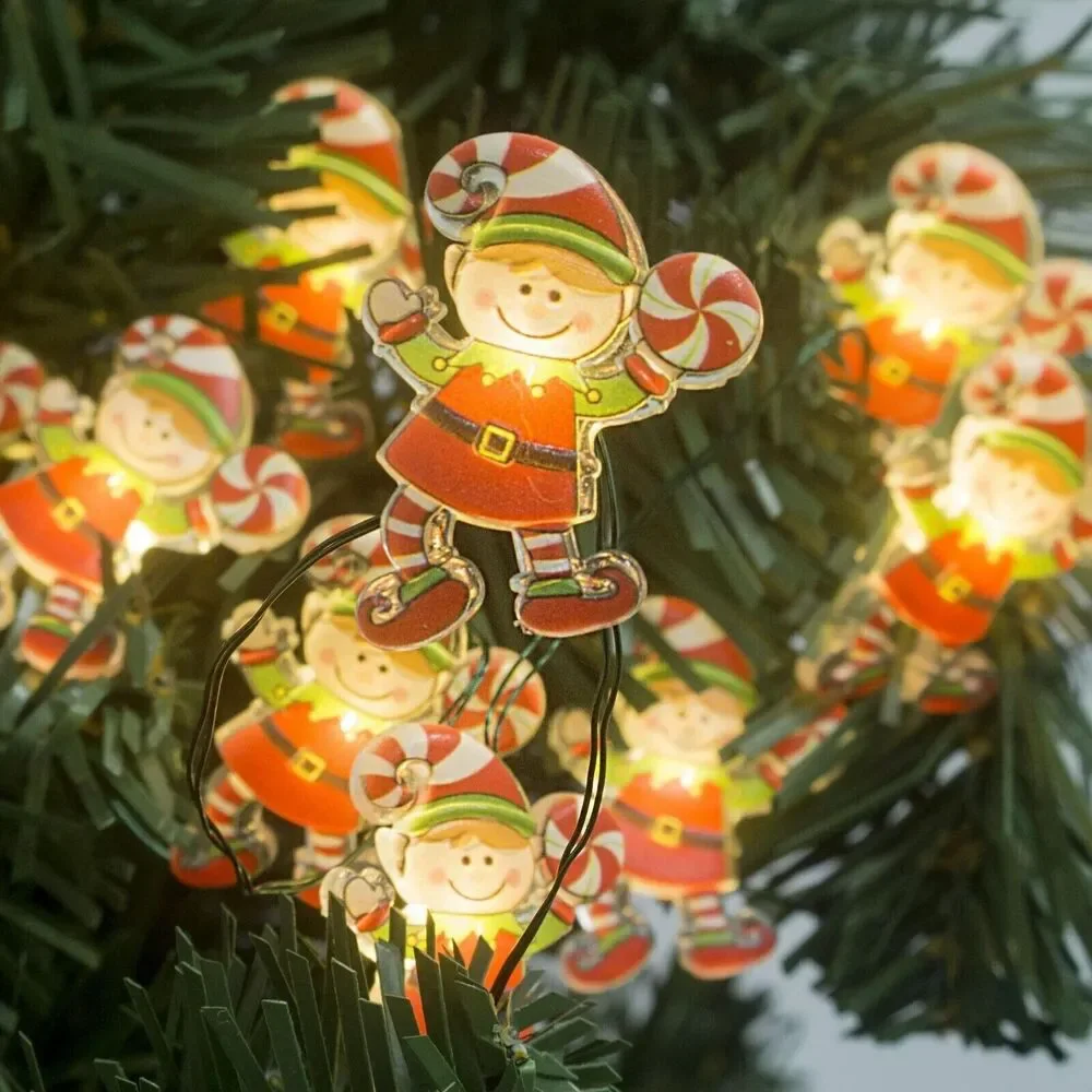 Holiday Time Elf String Lights 3-Function 18 LED Christmas Battery Power NEW